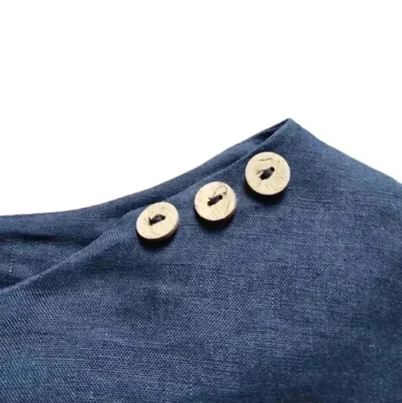 Linen Fairytales Tunic Top Whimsigpth Navy Blue Boat Neck Solid Women's Small - Picture 9 of 14